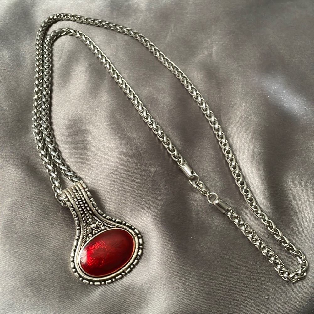 Vintage Ruby Pendant Necklace Costume